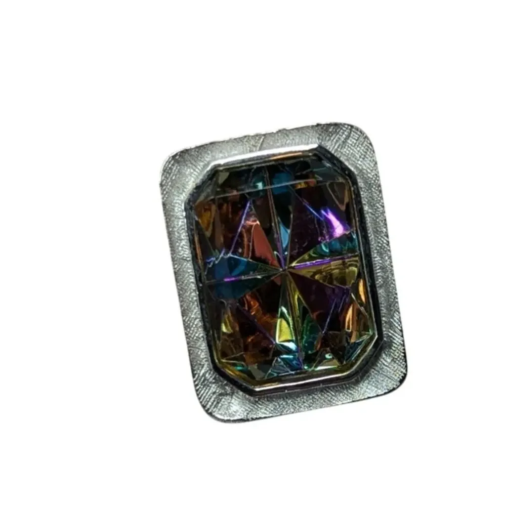 Vintage Silver toned large prizm square stone unsigned formal cufflinks mens